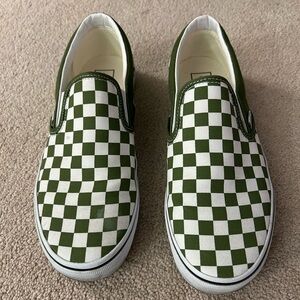 Vans Classic Green and White Checkered Slip-Ons